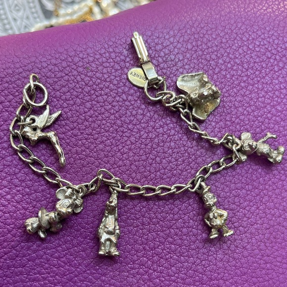 Vintage Disney Character Silver Charm Bracelet Tinkerbell Mickey Minnie Dumbo - Picture 1 of 14